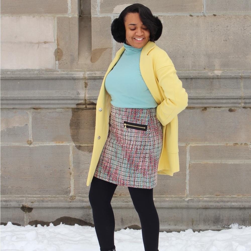 LOFT Tweed Zipper Front Mini Skirt